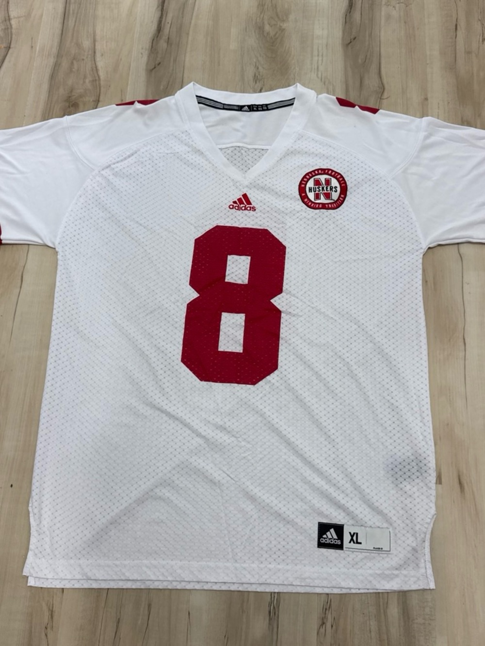 adidas Men’s White & Red #8 Huskers Football Jersey